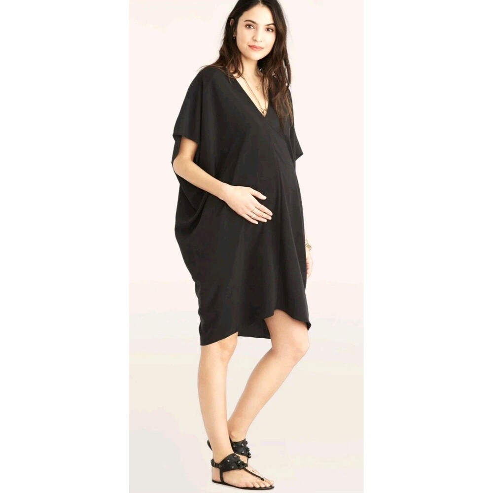 HATCH Black Slouch Dress One Size Maternity Pregnancy V Neck Short Sleeve
